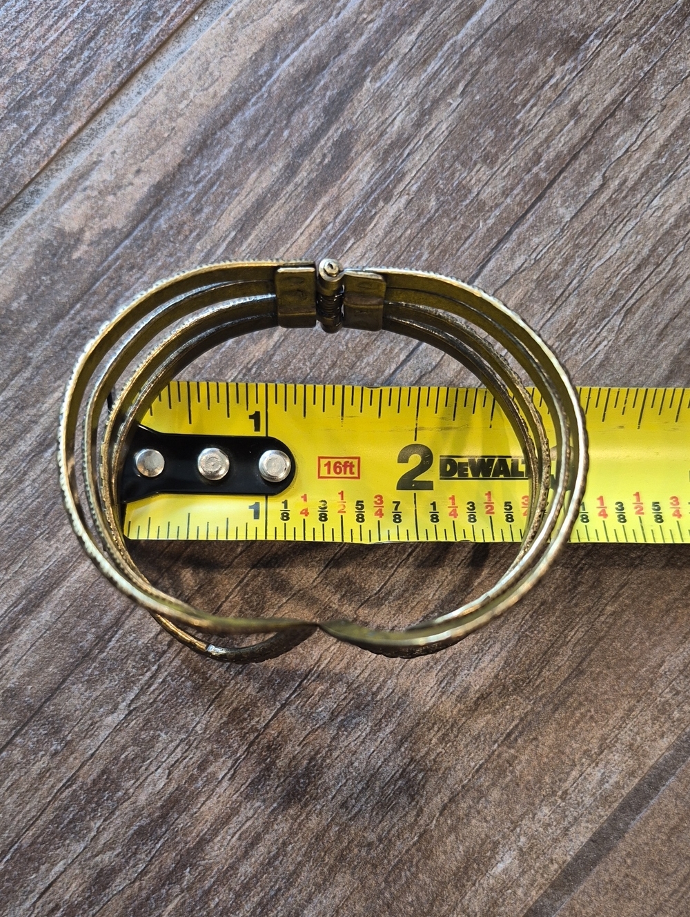Vtg Textured Antique Bronze Tone Hinged Cuff Bracelet - Picture 8 of 12